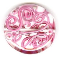 1 30x8mm Crystal with Pink Squiggle Lampwork Disk